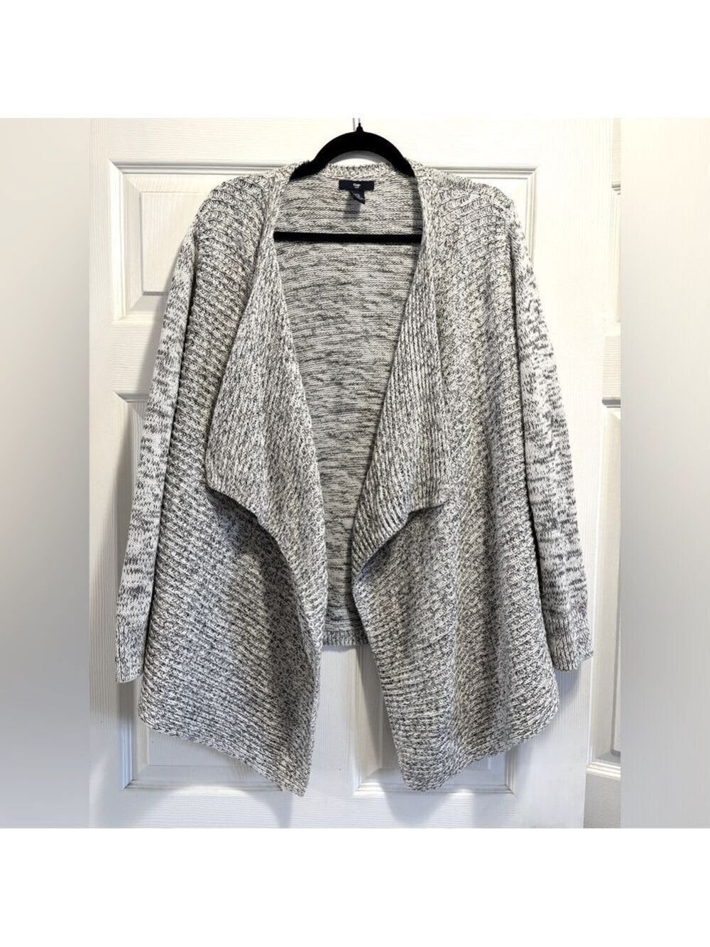 GAP Women’s Open Front Waterfall Cardigan Heather Grey Knit 100% Cotton Size XL